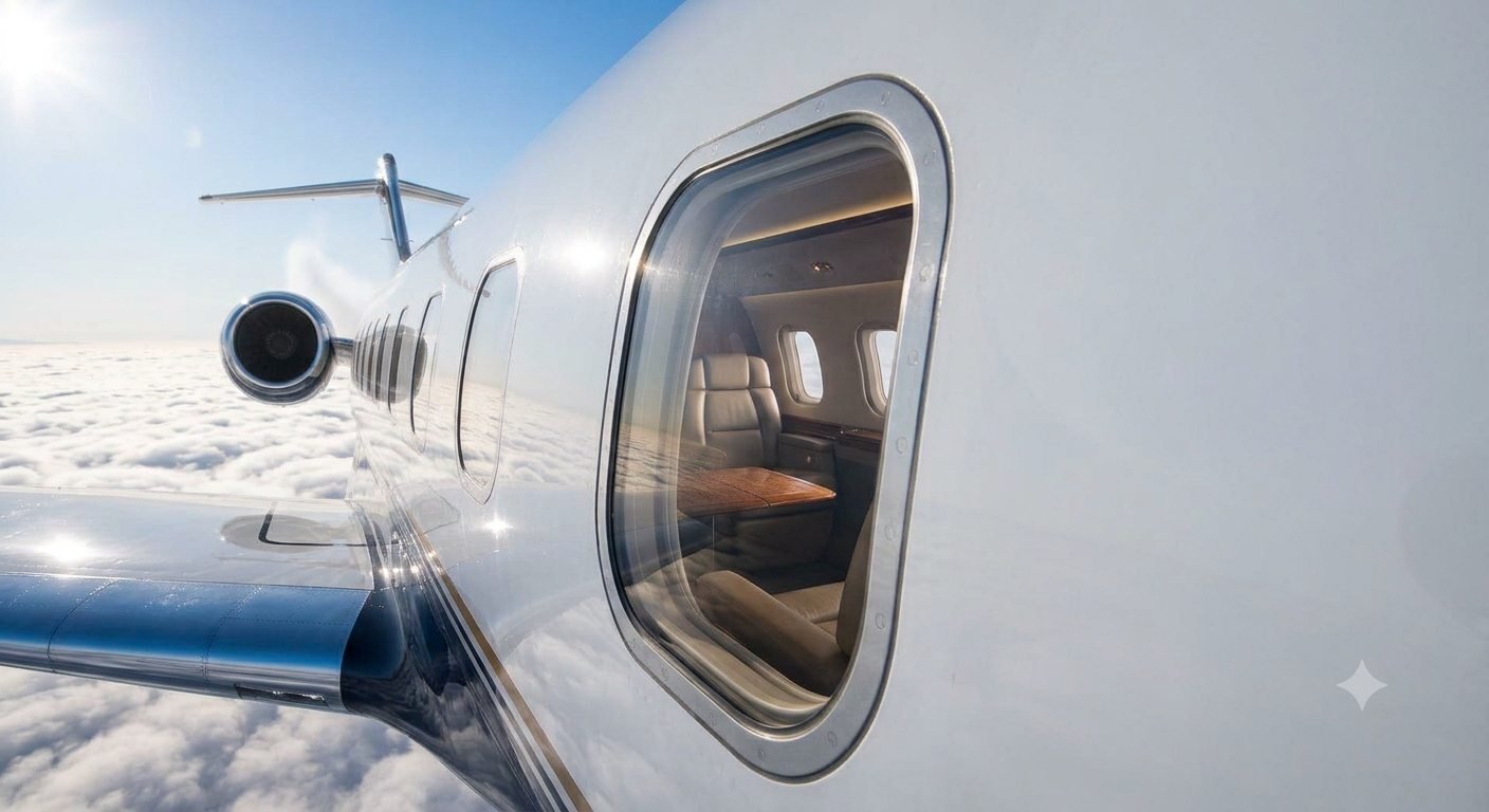 Detail of cabin window from outside the aircraft