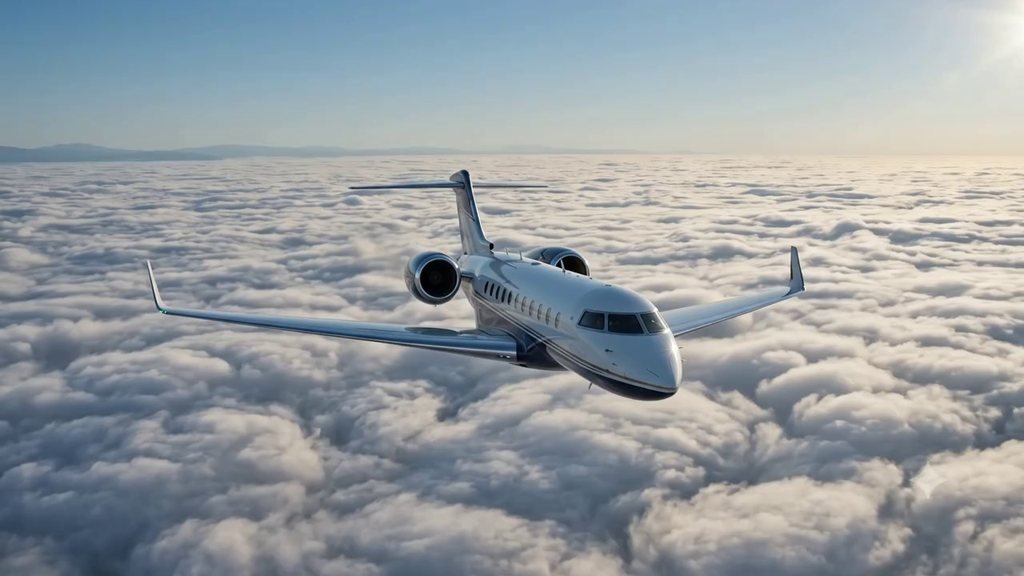 Soar private jet above the clouds